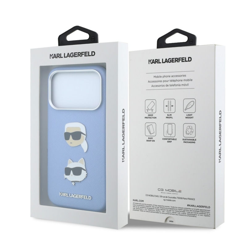 Karl Lagerfeld PU Semi Wrap Saffiano K&CH Heads Zadný kryt pre iPhone 18 Pro Max Modrý