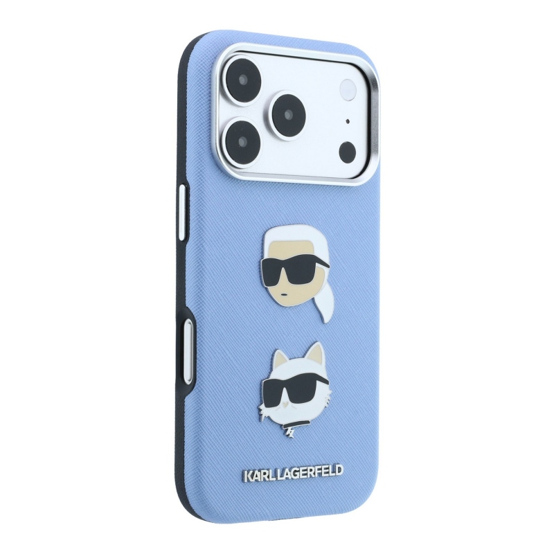 Karl Lagerfeld PU Semi Wrap Saffiano K&CH Heads Zadný kryt pre iPhone 18 Pro Max Modrý