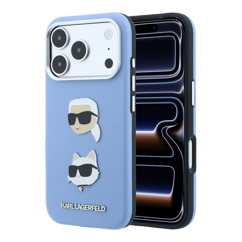 Karl Lagerfeld PU Semi Wrap Saffiano K&CH Heads Zadný kryt pre iPhone 18 Pro Max Modrý