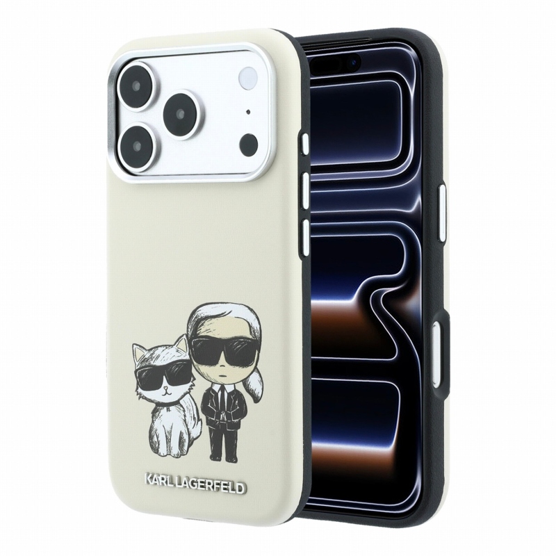 Karl Lagerfeld PU Semi Wrap Smooth Sketch Bodies Magsafe zadný kryt pre iPhone 18 Pro, béžový