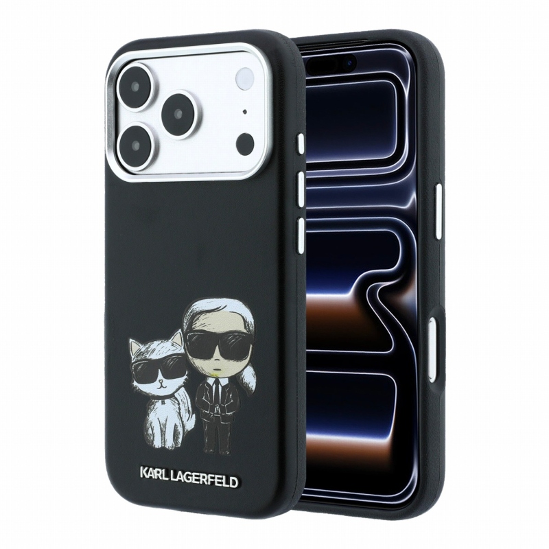 Karl Lagerfeld PU Semi Wrap Smooth Sketch Bodies Magsafe zadný kryt pre iPhone 18 Pro Max, čierny