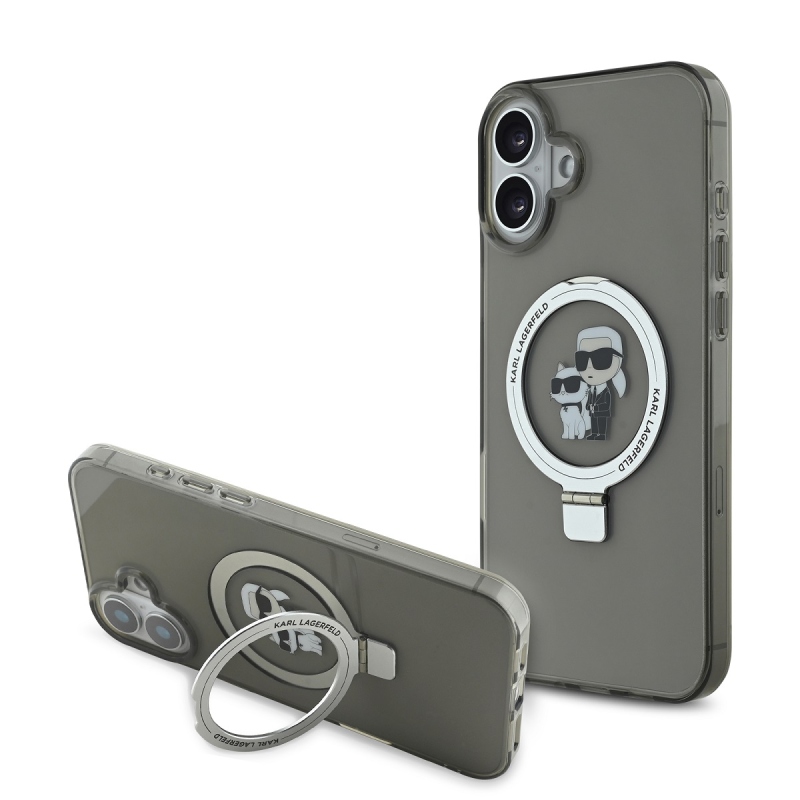 Karl Lagerfeld Ringstand Karl and Choupette MagSafe zadný kryt pre iPhone 16 Plus Black