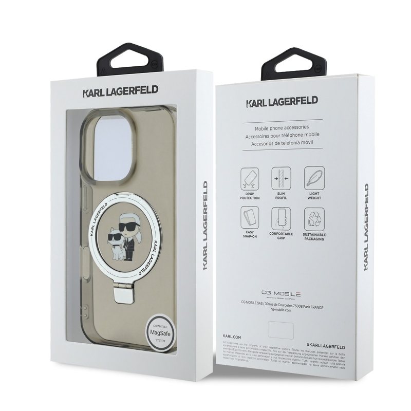 Karl Lagerfeld Ringstand Karl and Choupette MagSafe zadný kryt pre iPhone 16 Pro Black