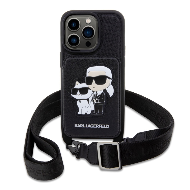 Karl Lagerfeld Saffiano Crossbody Karl and Choupette NFT Kryt pre iPhone 14 Pro Max Black