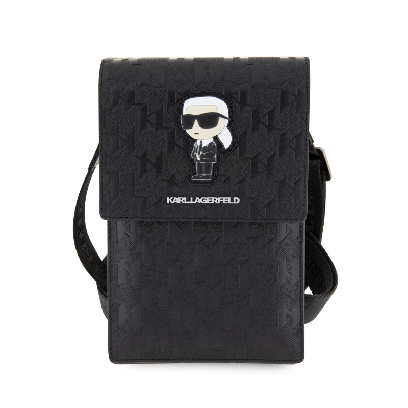 Karl Lagerfeld Saffiano Monogram Wallet Phone Bag Ikonik NFT čierny