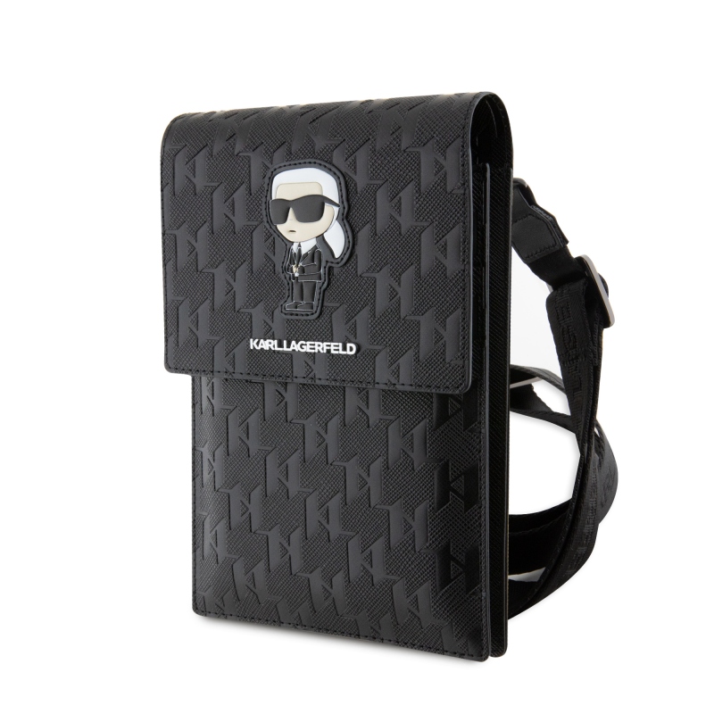 Karl Lagerfeld Saffiano Monogram Wallet Phone Bag Ikonik NFT čierny