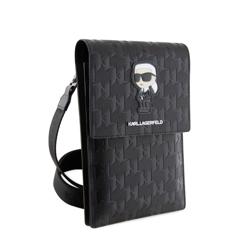 Karl Lagerfeld Saffiano Monogram Wallet Phone Bag Ikonik NFT čierny