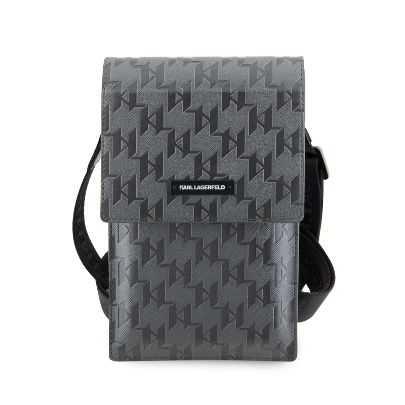 Karl Lagerfeld Saffiano Monogram Wallet Phone Bag strieborný
