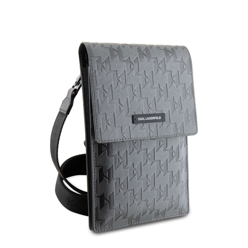 Karl Lagerfeld Saffiano Monogram Wallet Phone Bag strieborný
