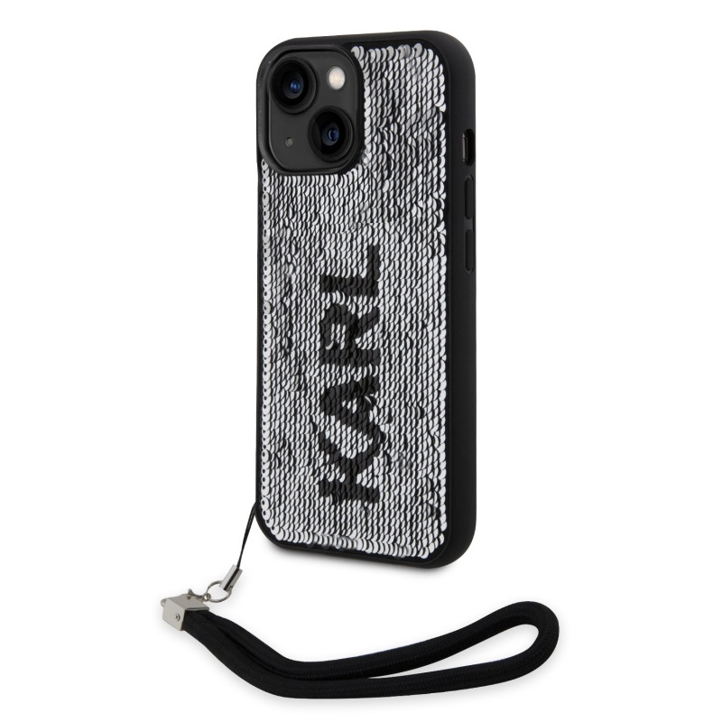 Karl Lagerfeld Sequins Reversible zadný kryt pre iPhone 14 čierny/strieborný