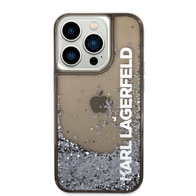 Karl Lagerfeld Translucent Liquid Glitter zadný kryt pre iPhone 14 Pro čierny
