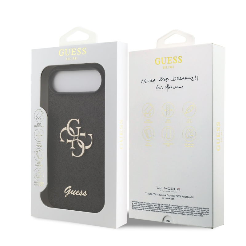 Guess PU Pevný zadný kryt s kovovým logom 4G Glitter pre iPhone Air Black