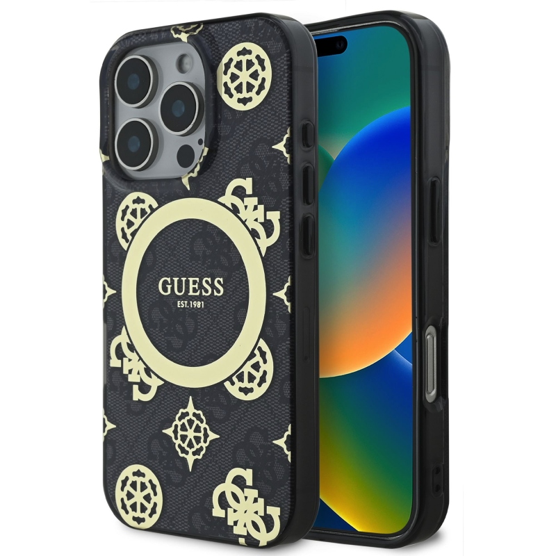 Guess IML 4G Peony MagSafe Zadný Kryt pre iPhone 16 Pro Black