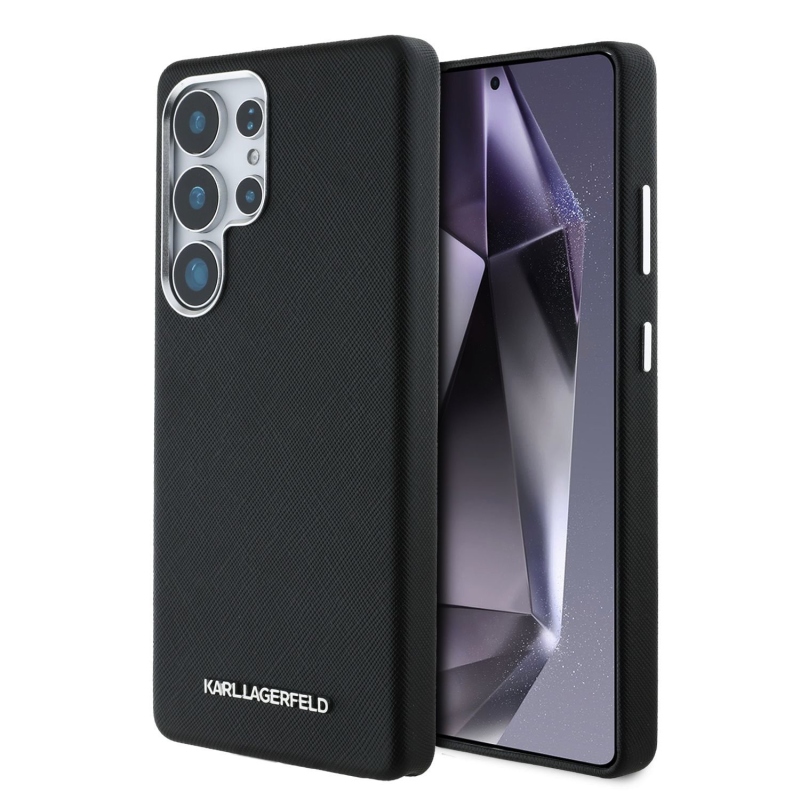 Karl Lagerfeld PU Saffiano Metal Logo a rám Zadný Kryt pre Samsung Galaxy S25 Ultra Black