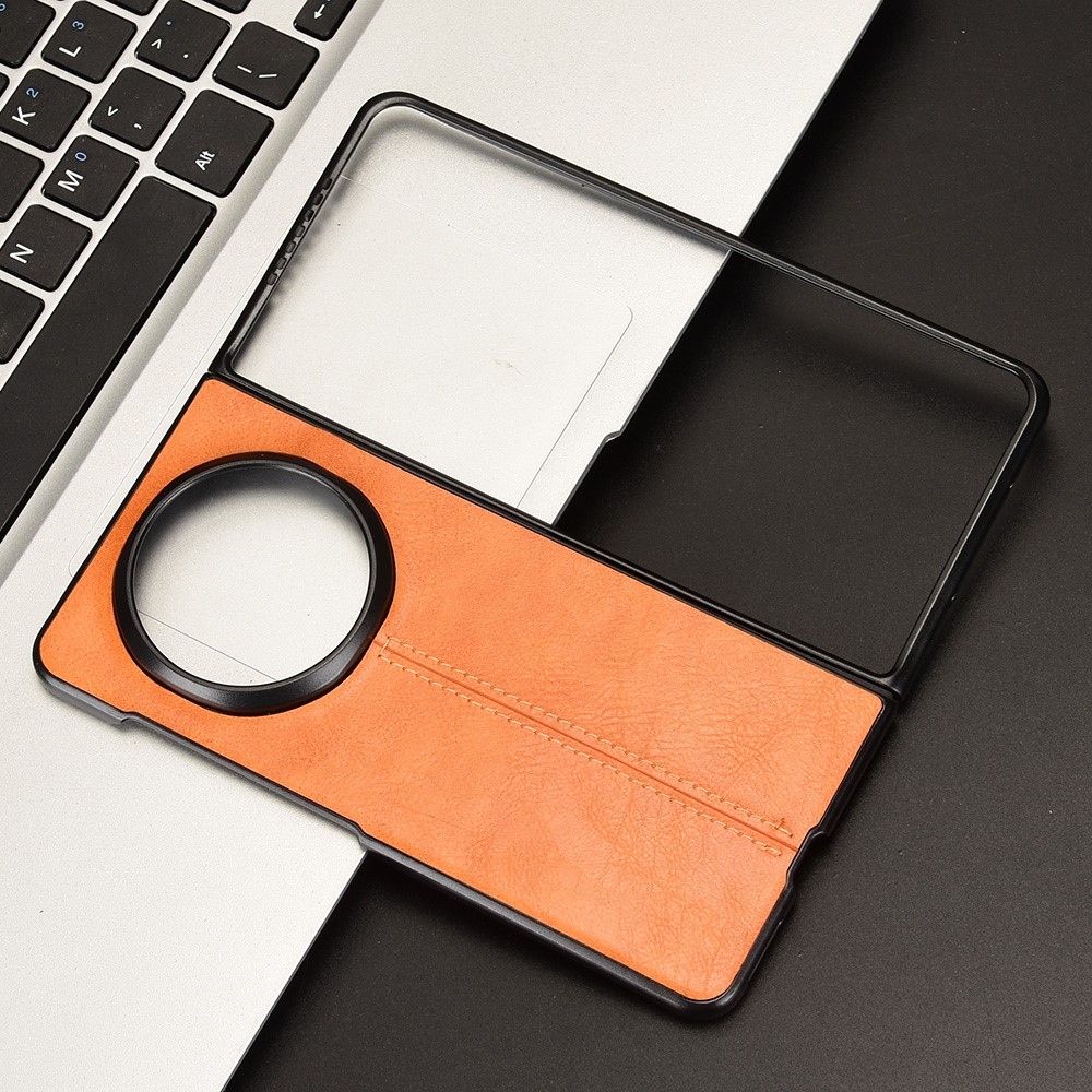 Stitchi plastový obal potiahnutý umelou kožou na mobil Honor Magic V5 - oranžový