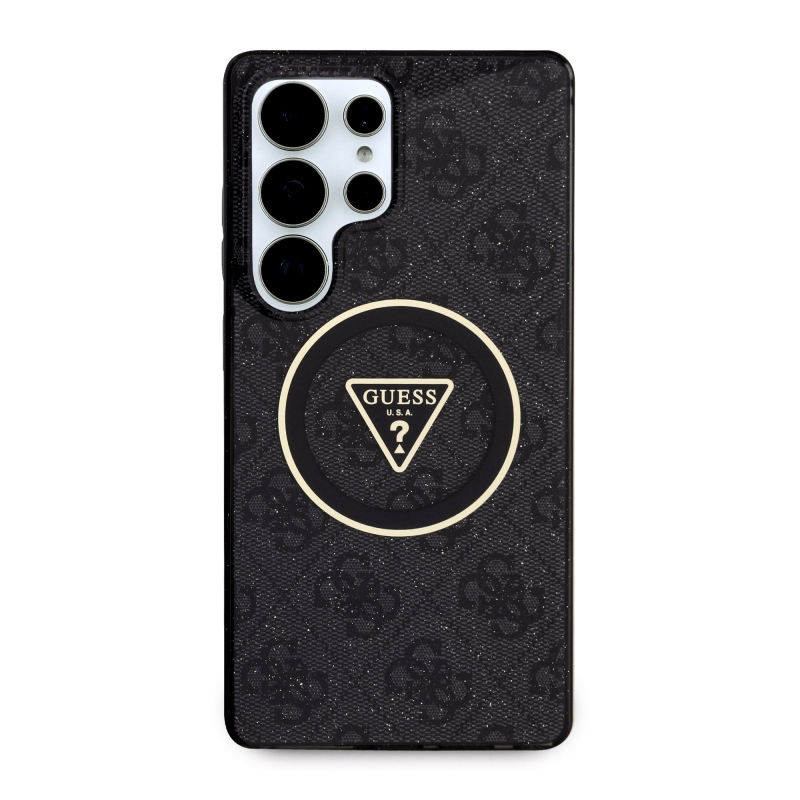 Guess IML 4G Glitter and Triangle Logo MagSafe Zadný Kryt pre Samsung Galaxy S25 Ultra Black