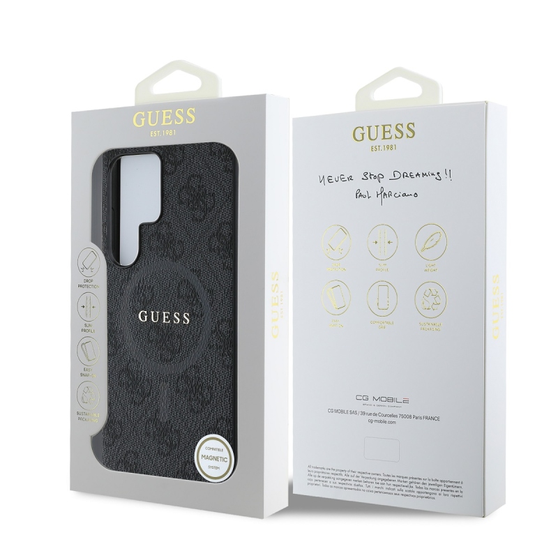 Guess PU Leather 4G Colored Ring MagSafe Zadný Kryt pre Samsung Galaxy S25 Ultra Black