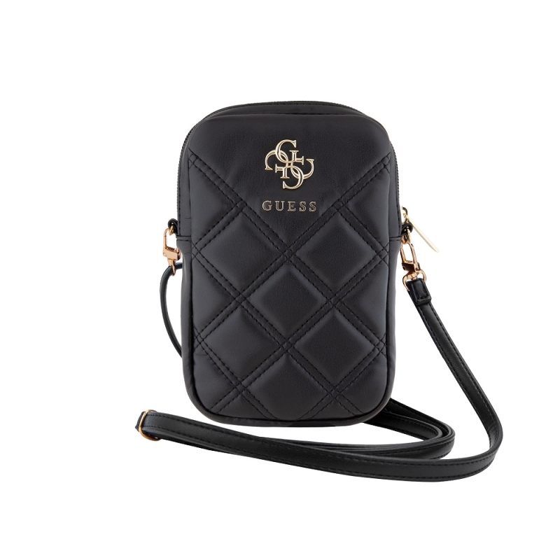 Guess PU Quilted 4G Metal Logo Taška na Telefón so Zipom Black