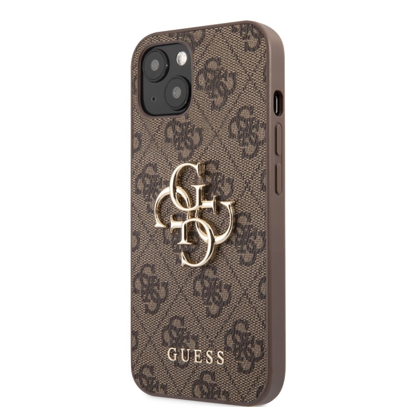 Guess PU 4G Metal Logo Zadný Kryt pre iPhone 13 Brown