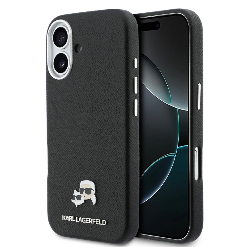 Karl Lagerfeld PU Karl and Choupette Heads Pins MagSafe Back Cover pre iPhone 17 Black