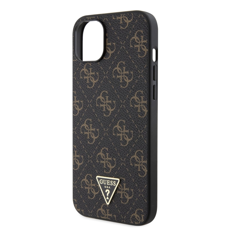 Guess PU 4G Triangle Metal Logo Zadný kryt pre iPhone 15 Plus Black