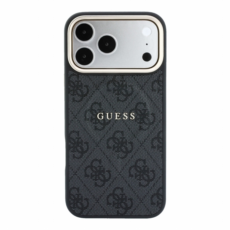 Guess PU Leather 4G Gold Frame Embossed MagSafe zadný kryt pre iPhone 18 Pro, čierny