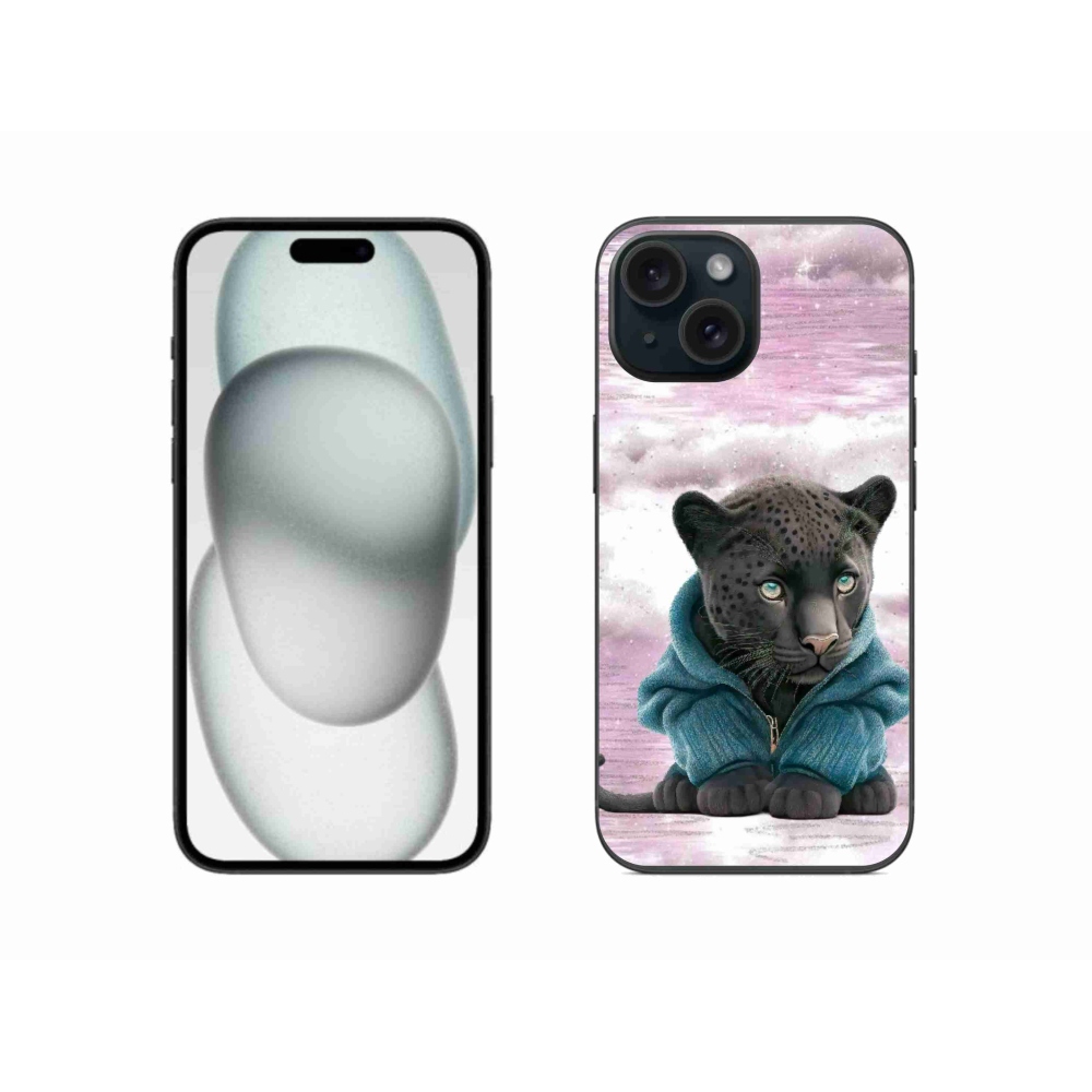 Gélový kryt mmCase na iPhone 15 - čierny panter vo svetri