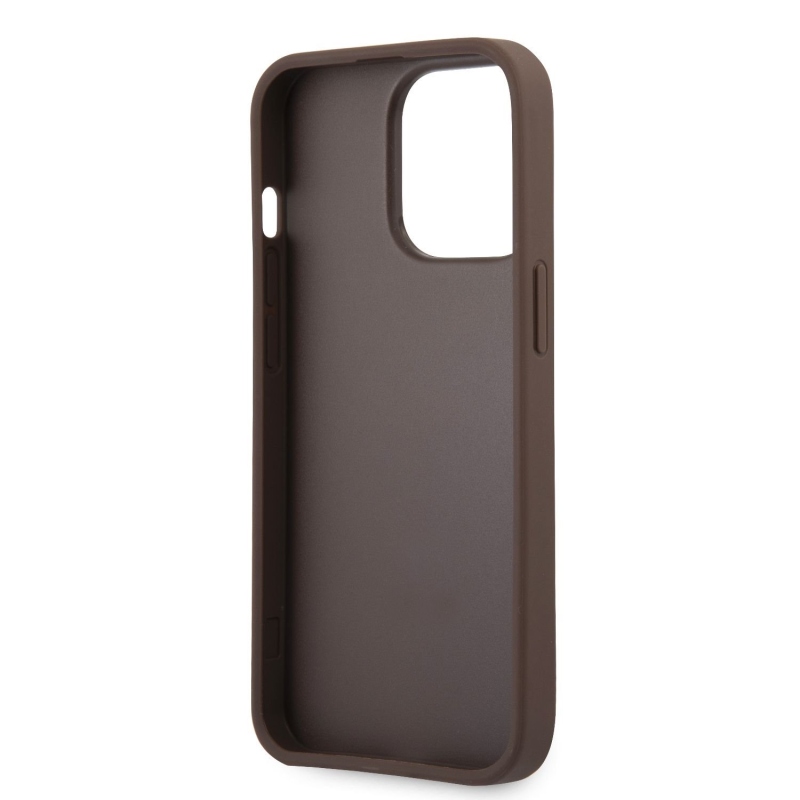 Guess PU 4G Metal Logo Zadný Kryt pre iPhone 14 Pro Max Brown