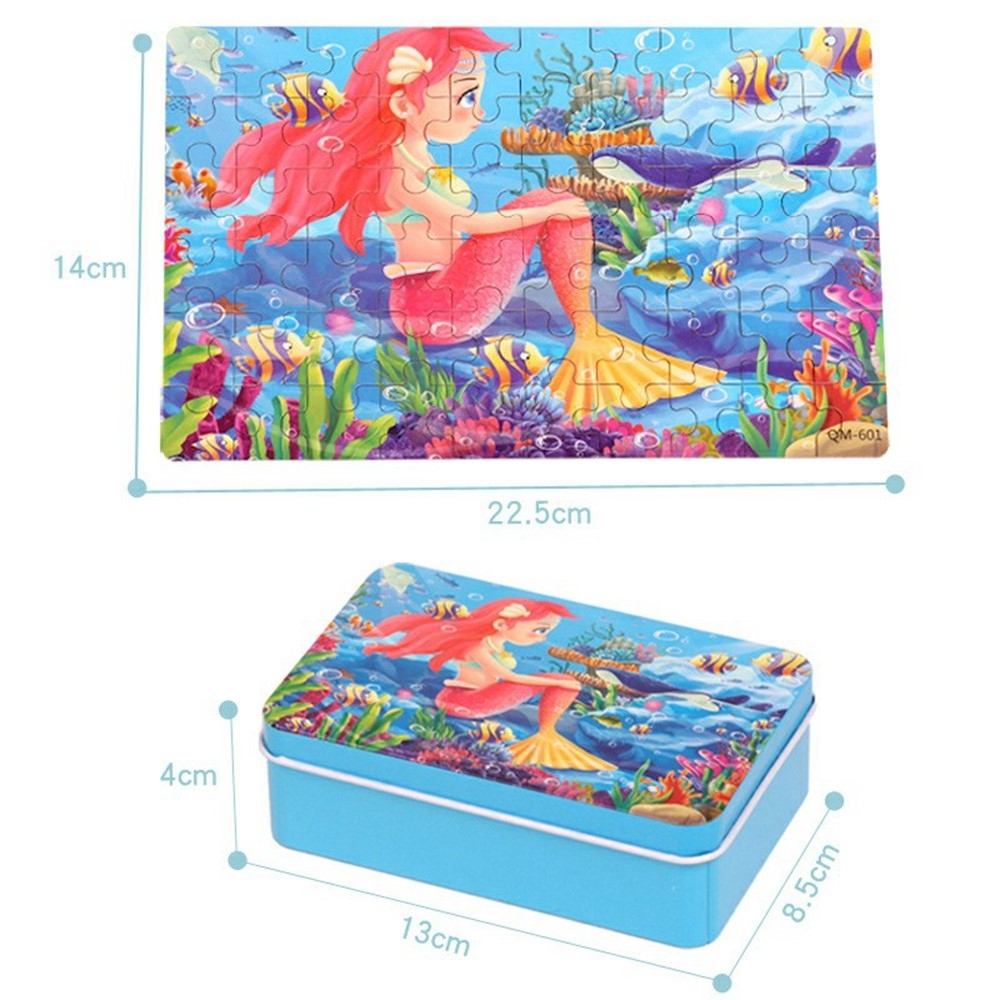 Drevené puzzle v kovovej krabičke 60 dielikov - morská panna
