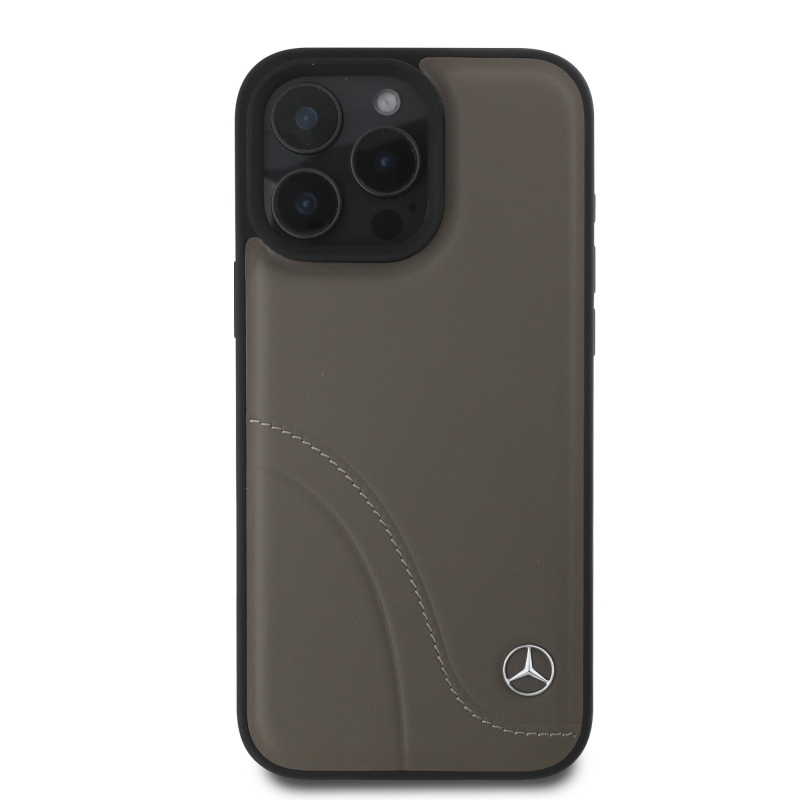 Mercedes Curved Stitches Leather Zadný Kryt pre iPhone 16 Pro Brown