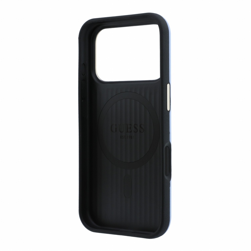 Guess PU Semi Wrap Perforated 4G Logo MagSafe zadný kryt pre iPhone 18 Pro Max, modrý