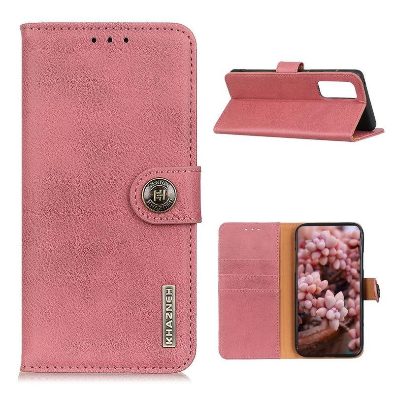 KHAZ PU kožené peněženkové puzdro na mobil Xiaomi Mi 10T 5G / 10T Pro 5G - ružové