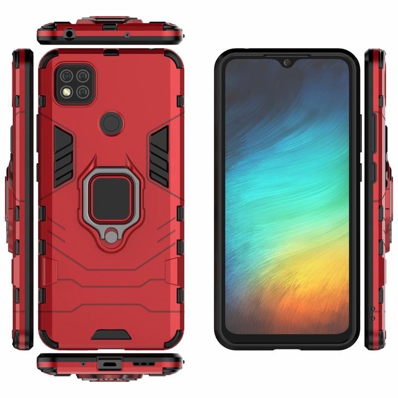 Guardy odolný hybridný obal s úchopom na prst na mobil Xiaomi Redmi 9C - červený