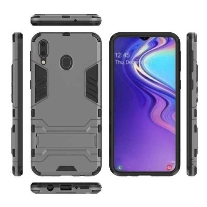 Kickstand hybridný odolný obal na mobil Samsung Galaxy M20 - sivý