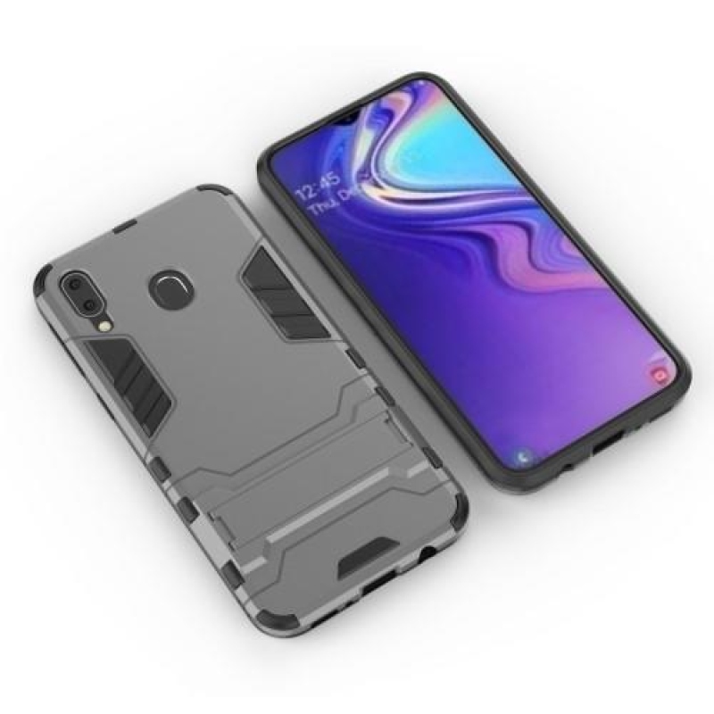 Kickstand hybridný odolný obal na mobil Samsung Galaxy M20 - sivý