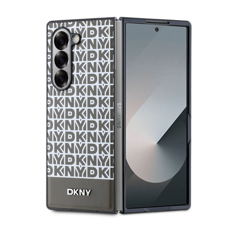 DKNY PU Leather Repeat Pattern Bottom Stripe MagSafe Zadný Kryt pre Samsung Galaxy Z Fold 6 Brown