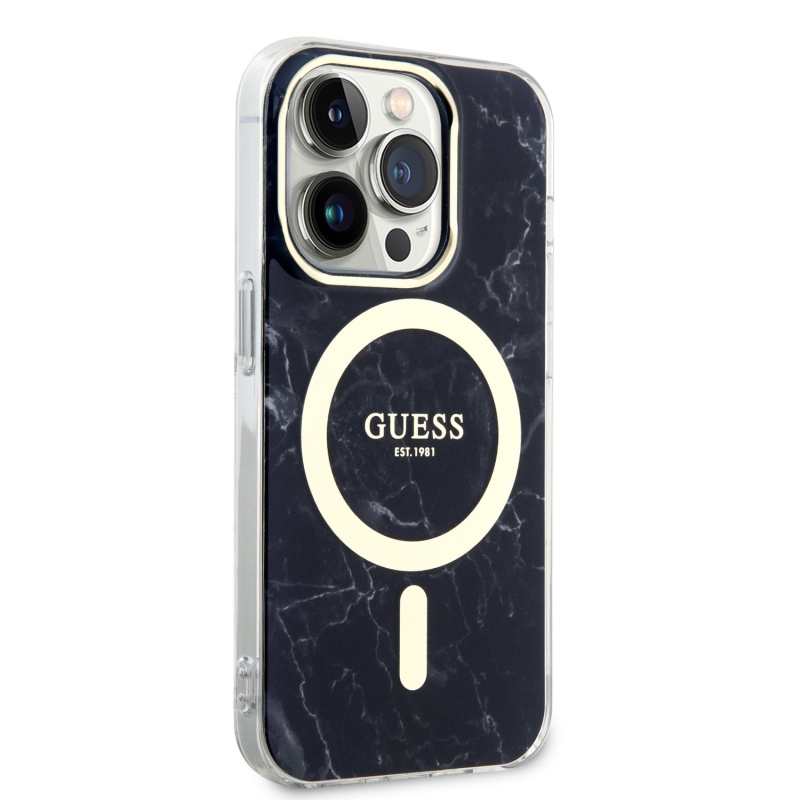 Guess IML Marble MagSafe Zadný Kryt pre iPhone 13 Pro Black