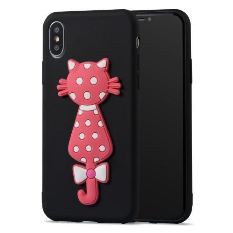 Kitty 3D silikónový obal na iPhone X - čierny