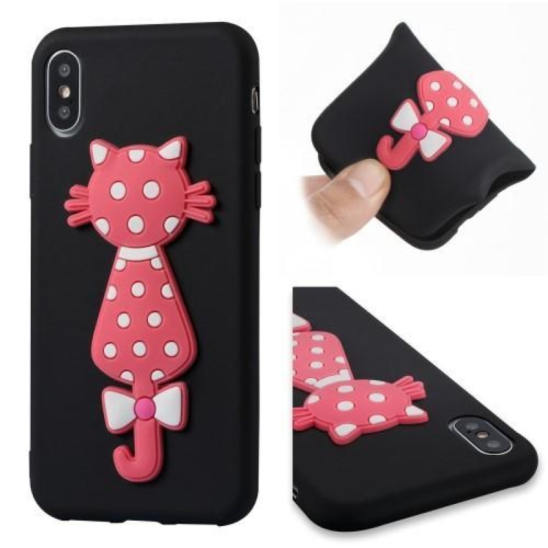 Kitty 3D silikónový obal na iPhone X - čierny