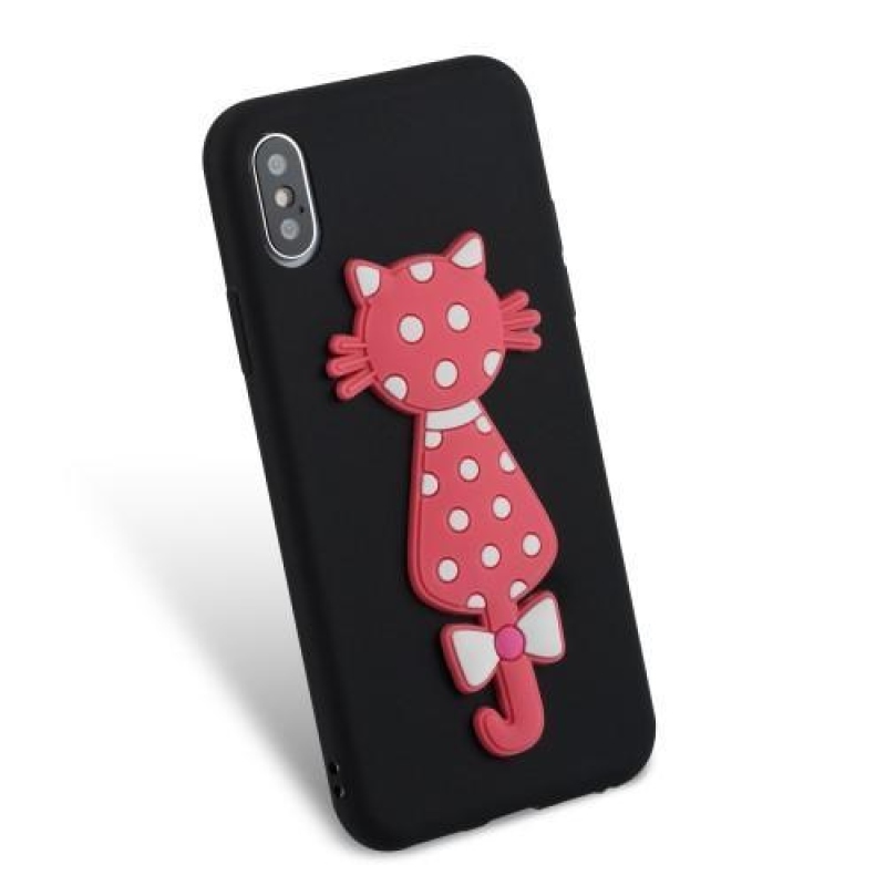 Kitty 3D silikónový obal na iPhone X - čierny