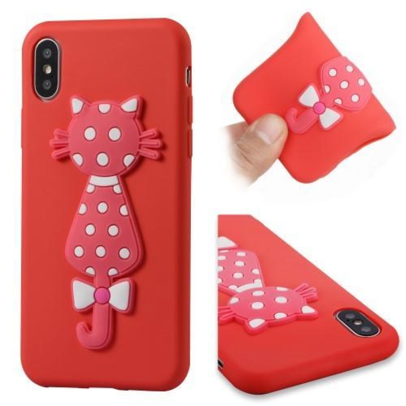 Kitty 3D silikónový obal na iPhone X - červený