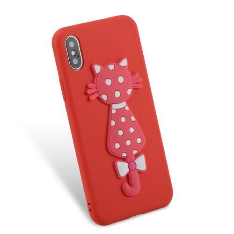 Kitty 3D silikónový obal na iPhone X - červený