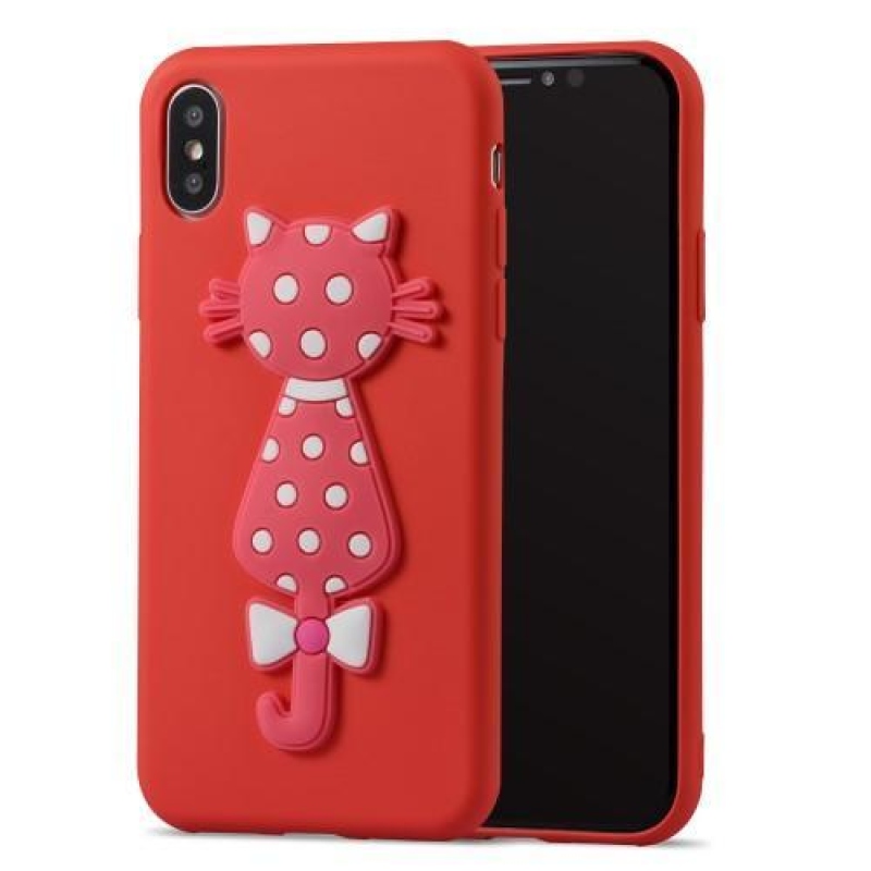 Kitty 3D silikónový obal na iPhone X - červený