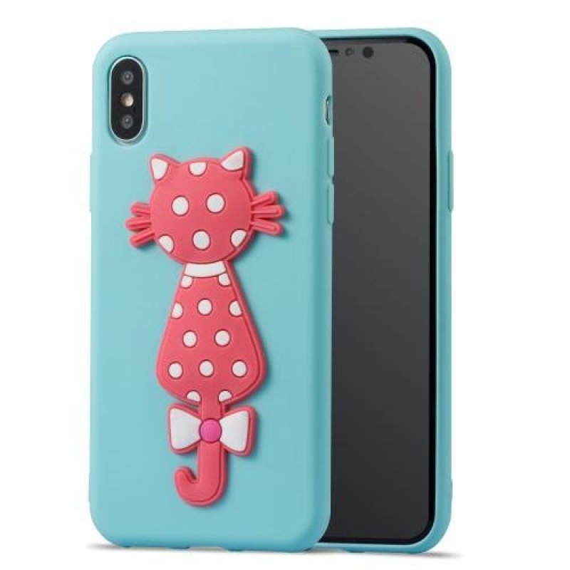 Kitty 3D silikónový obal na iPhone X - modrý