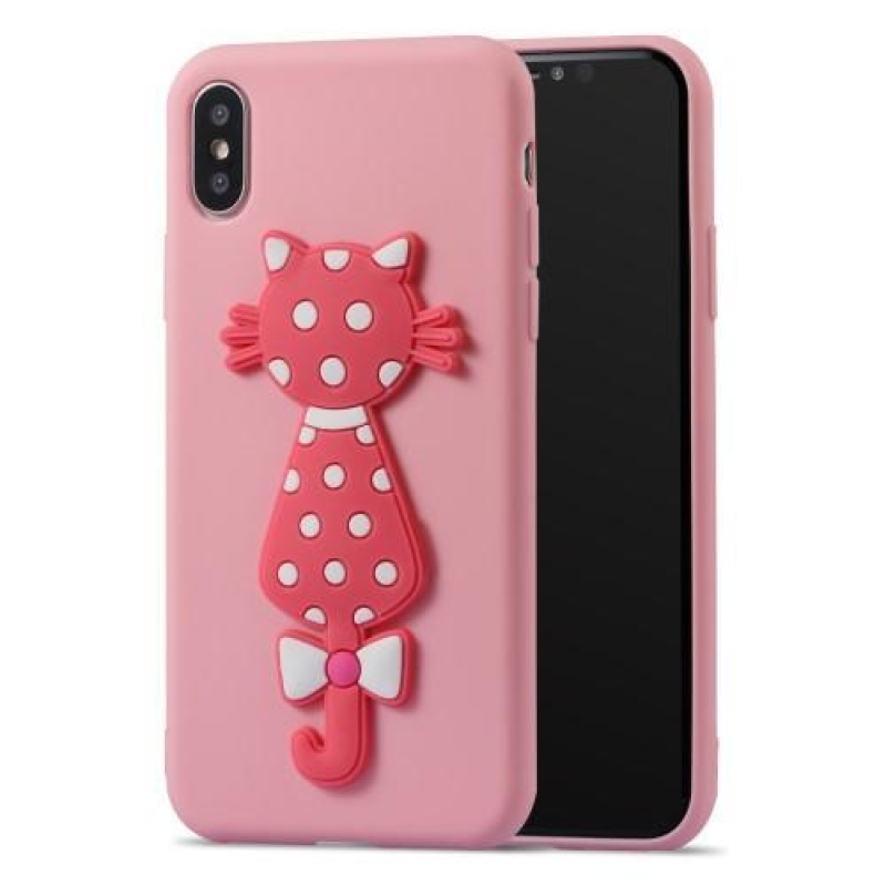 Kitty 3D silikónový obal na iPhone X - ružový