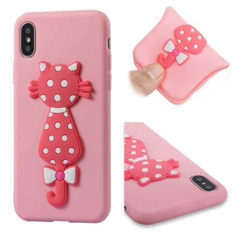 Kitty 3D silikónový obal na iPhone X - ružový