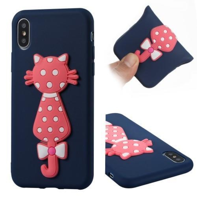 Kitty 3D silikónový obal na iPhone X - tmavomodrý