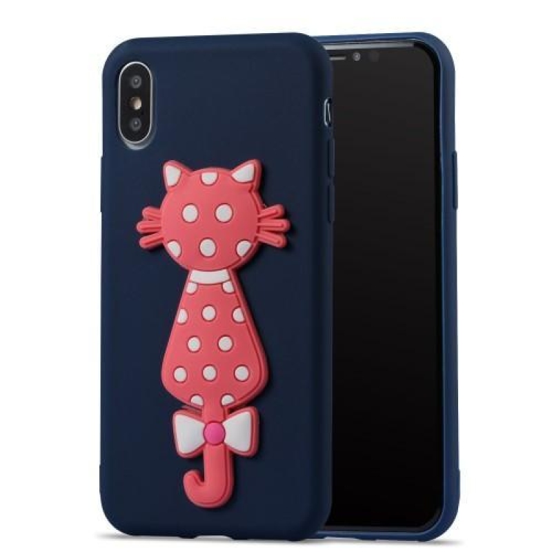 Kitty 3D silikónový obal na iPhone X - tmavomodrý