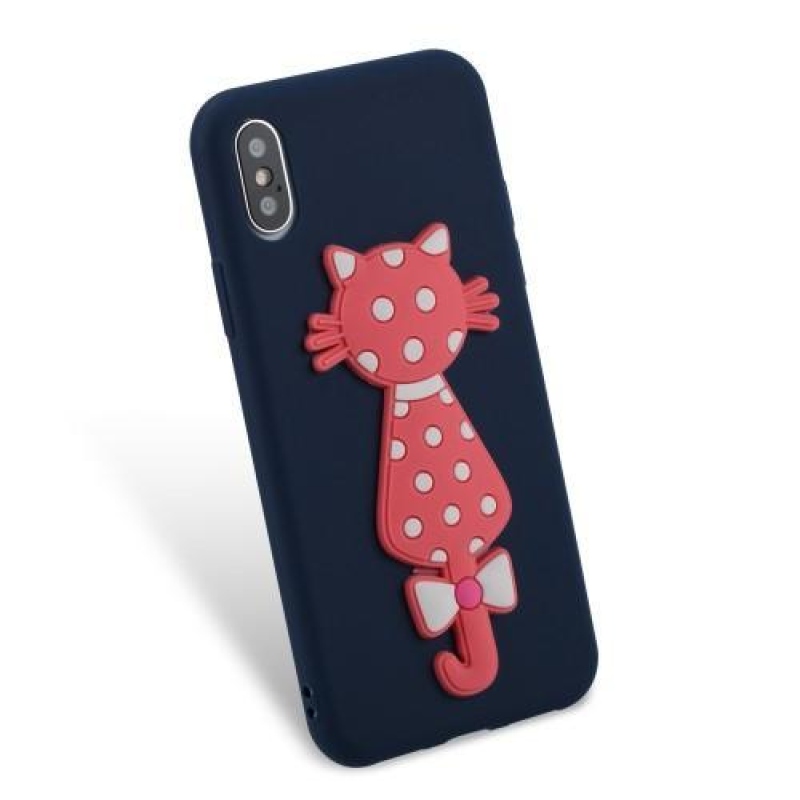 Kitty 3D silikónový obal na iPhone X - tmavomodrý