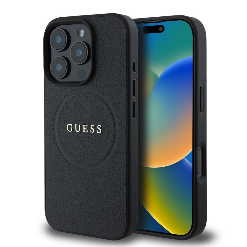 Guess PU Grained Classic Logo MagSafe Zadný Kryt pre iPhone 16 Pro Black